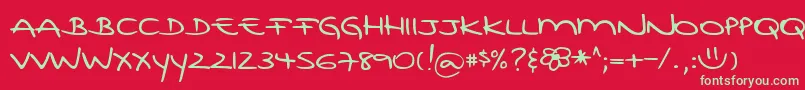 DjbRubiasTinyPrint Font – Green Fonts on Red Background