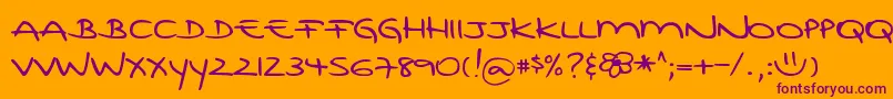 DjbRubiasTinyPrint Font – Purple Fonts on Orange Background