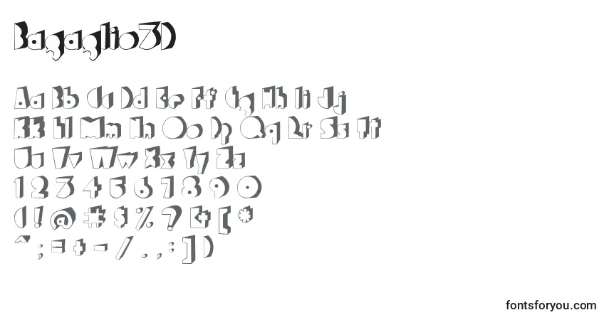 A fonte Bagaglio3D – alfabeto, números, caracteres especiais