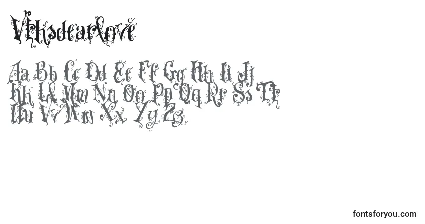 Czcionka Vtksdearlove – alfabet, cyfry, specjalne znaki