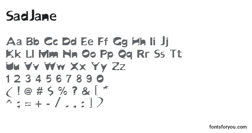 Czcionka SadJane – alfabet, cyfry, specjalne znaki
