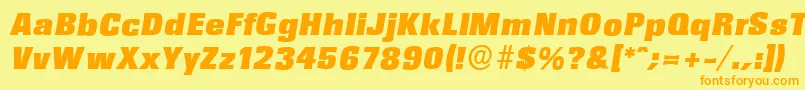 RochesterserialBlackItalic-Schriftart – Orangefarbene Schriften auf gelbem Hintergrund
