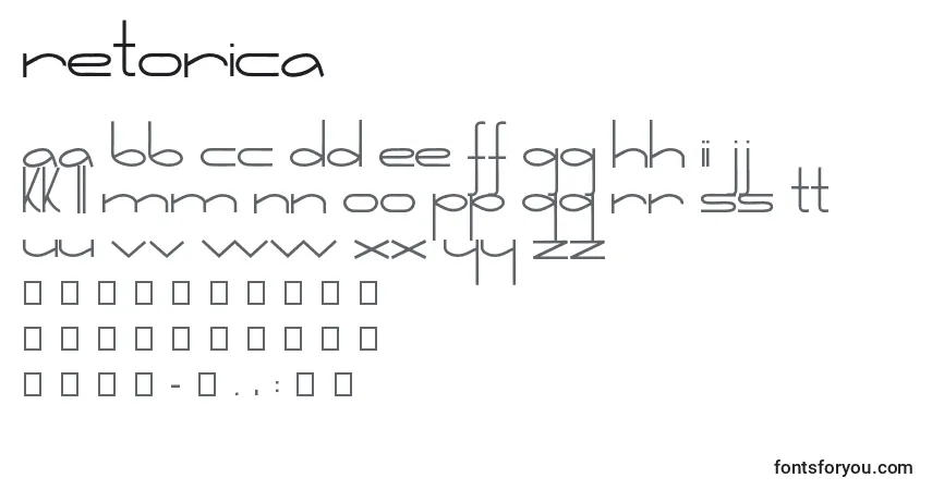 Czcionka Retorica – alfabet, cyfry, specjalne znaki