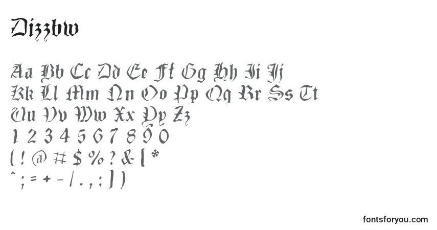 Dizzbw-fontti – aakkoset, numerot, erikoismerkit