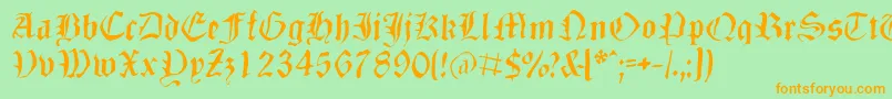 フォントDizzbw – オレンジの文字が緑の背景にあります。