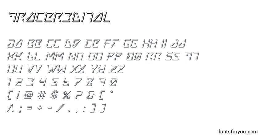 A fonte Tracer3Dital – alfabeto, números, caracteres especiais