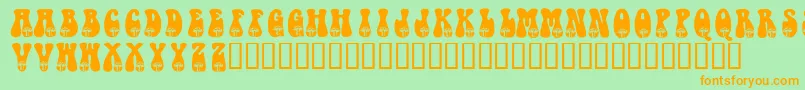 KrShroom-Schriftart – Orangefarbene Schriften auf grünem Hintergrund