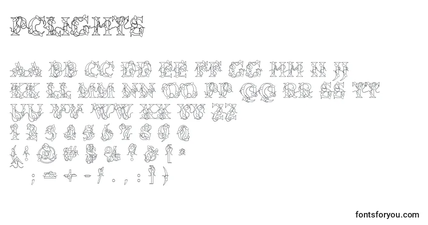 Czcionka PcLights – alfabet, cyfry, specjalne znaki