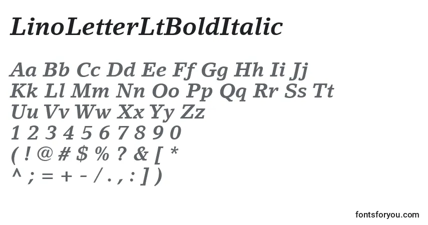 Czcionka LinoLetterLtBoldItalic – alfabet, cyfry, specjalne znaki