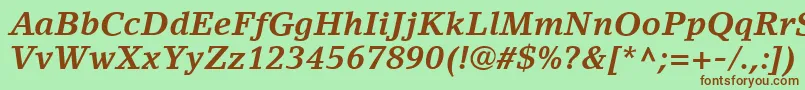 Fonte LinoLetterLtBoldItalic – fontes marrons em um fundo verde