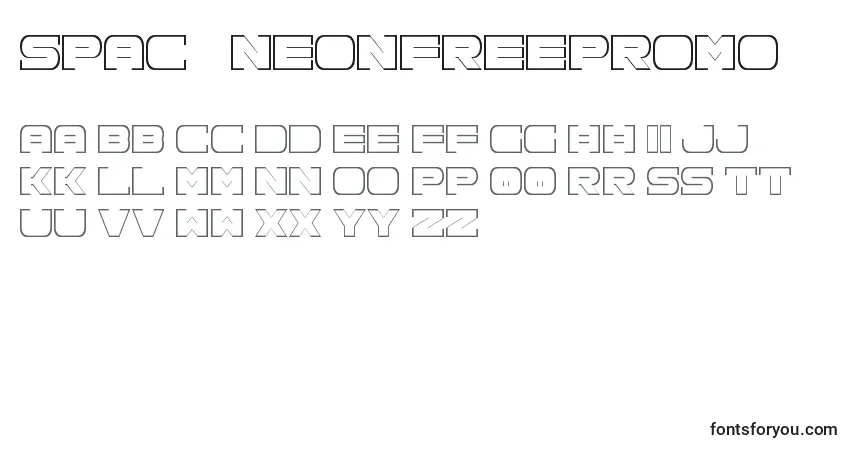A fonte Spac3NeonFreePromo – alfabeto, números, caracteres especiais