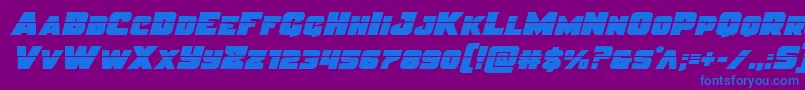 フォントJusticelaser – 紫色の背景に青い文字