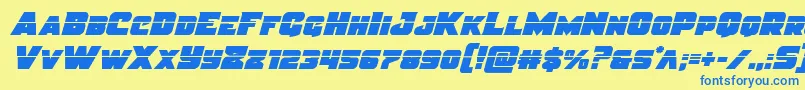 フォントJusticelaser – 青い文字が黄色の背景にあります。
