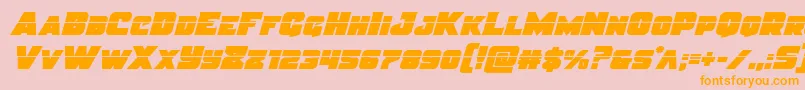 フォントJusticelaser – オレンジの文字がピンクの背景にあります。