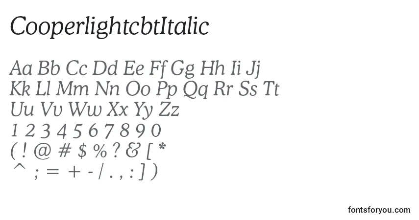 Czcionka CooperlightcbtItalic – alfabet, cyfry, specjalne znaki