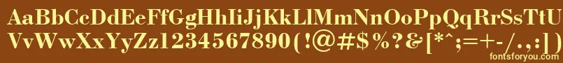 BodoniBoldCyrillic-fontti – keltaiset fontit ruskealla taustalla
