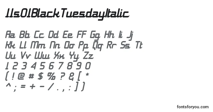 Czcionka 11s01BlackTuesdayItalic – alfabet, cyfry, specjalne znaki
