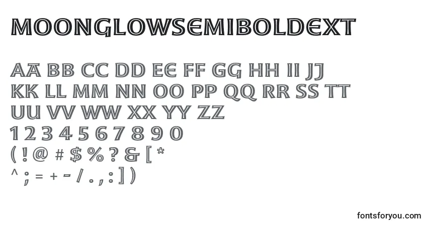 Czcionka MoonglowSemiboldext – alfabet, cyfry, specjalne znaki