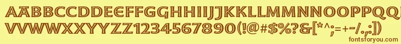 フォントMoonglowSemiboldext – 茶色の文字が黄色の背景にあります。