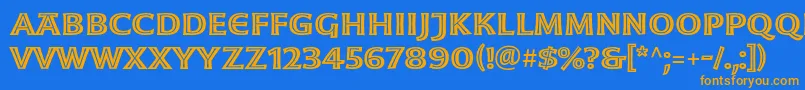 フォントMoonglowSemiboldext – オレンジ色の文字が青い背景にあります。