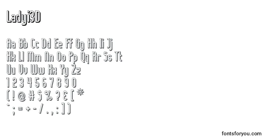 A fonte Ladyi3D – alfabeto, números, caracteres especiais