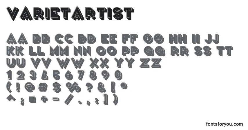 A fonte VarietРІArtist – alfabeto, números, caracteres especiais