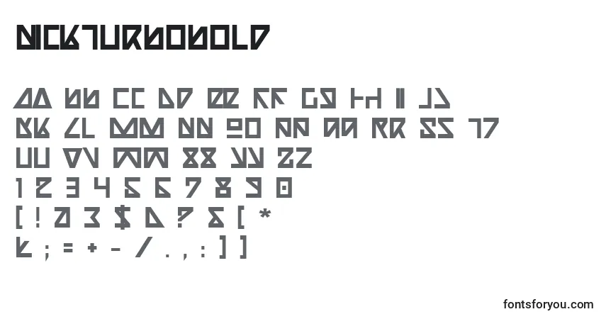 A fonte NickTurboBold – alfabeto, números, caracteres especiais