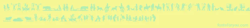 フォントMixedSilhouettesFive – 黄色い背景に緑の文字