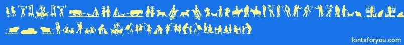 MixedSilhouettesFive Font – Yellow Fonts on Blue Background