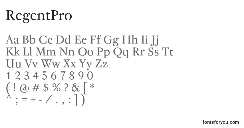 Czcionka RegentPro – alfabet, cyfry, specjalne znaki