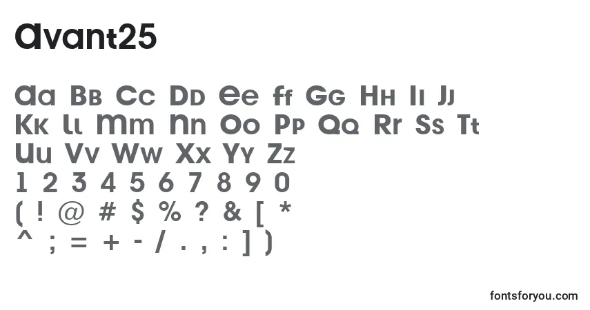 Fuente Avant25 - alfabeto, números, caracteres especiales