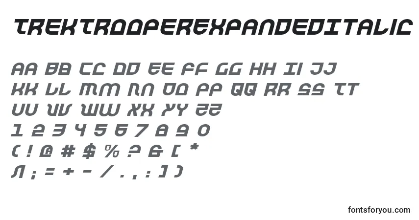 Шрифт TrekTrooperExpandedItalic – алфавит, цифры, специальные символы