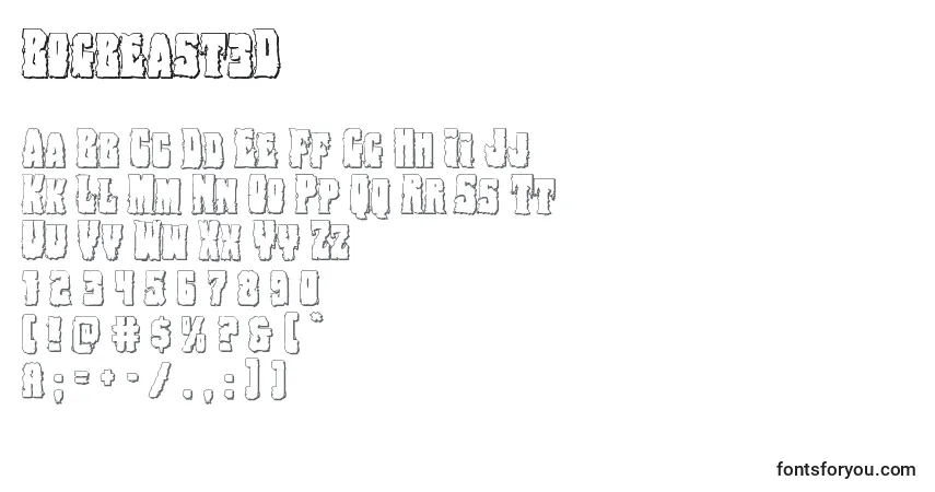 Czcionka Bogbeast3D – alfabet, cyfry, specjalne znaki