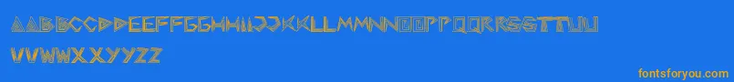 Pyramidinverted-Schriftart – Orangefarbene Schriften auf blauem Hintergrund