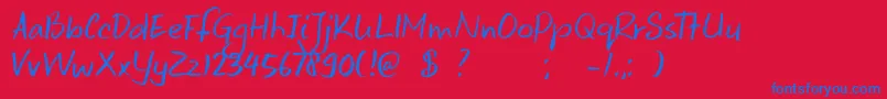 フォントDkKeswick – 赤い背景に青い文字