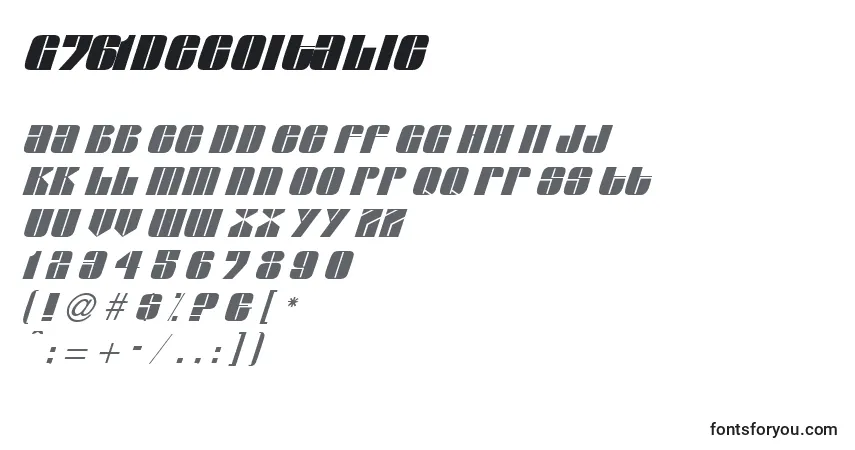 Шрифт G761DecoItalic – алфавит, цифры, специальные символы