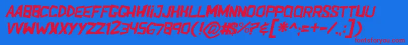 ShakeandbakeItl-Schriftart – Rote Schriften auf blauem Hintergrund
