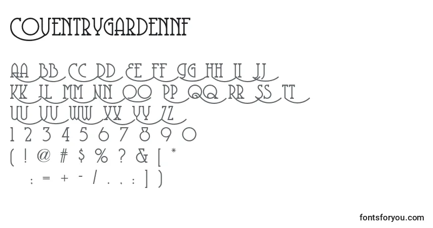 A fonte Coventrygardennf – alfabeto, números, caracteres especiais