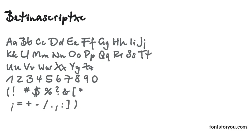 A fonte Betinascriptxc – alfabeto, números, caracteres especiais