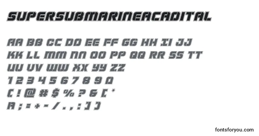 Supersubmarineacadital Font – alphabet, numbers, special characters