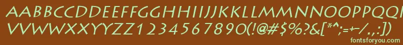 LiddieItalic-fontti – vihreät fontit ruskealla taustalla