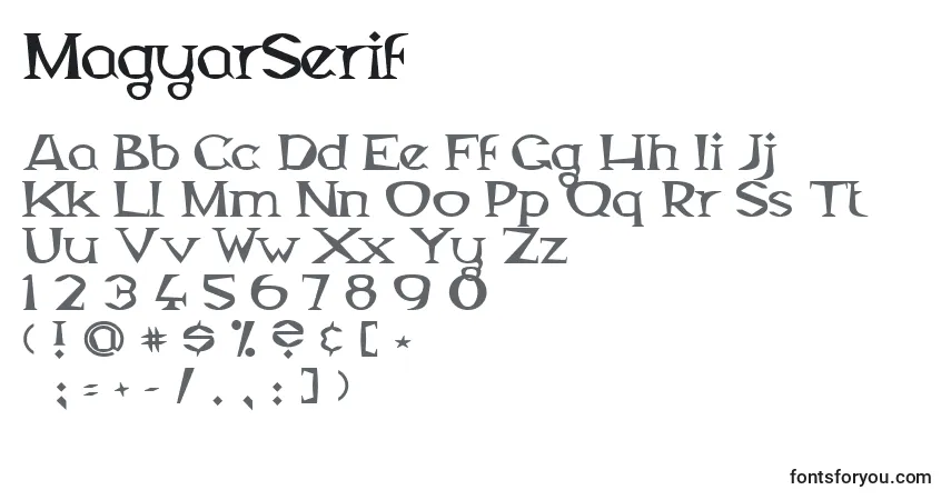 A fonte MagyarSerif – alfabeto, números, caracteres especiais