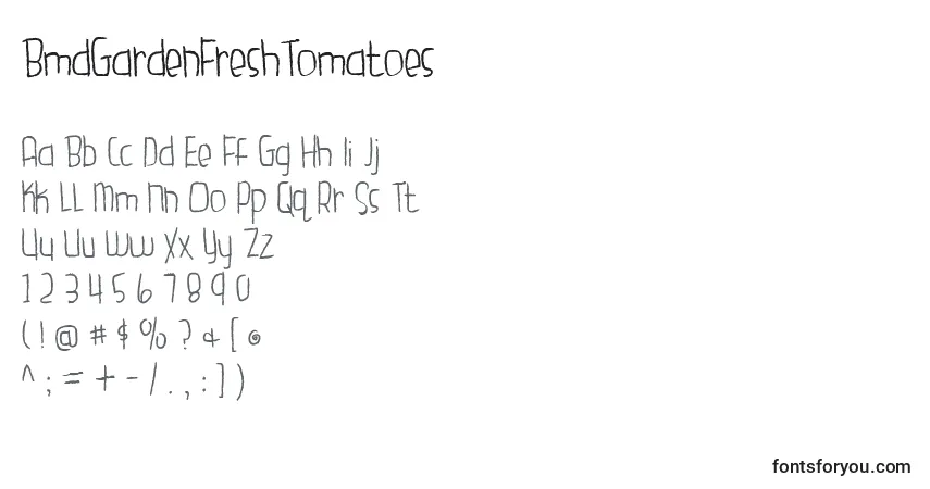 Czcionka BmdGardenFreshTomatoes – alfabet, cyfry, specjalne znaki