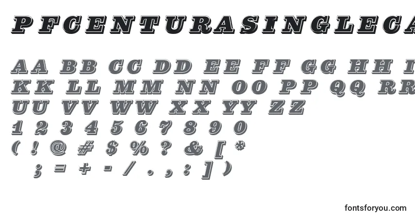 A fonte Pfcenturasinglecaps – alfabeto, números, caracteres especiais