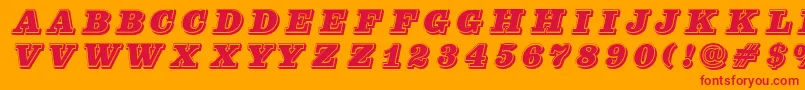 Pfcenturasinglecaps-Schriftart – Rote Schriften auf orangefarbenem Hintergrund