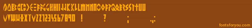 フォントAlteringthefuture – オレンジ色の文字が茶色の背景にあります。