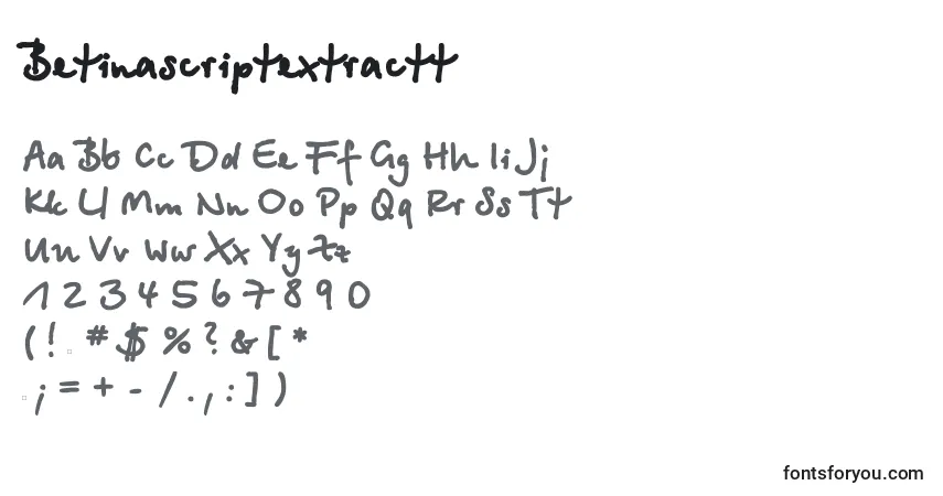 Schriftart Betinascriptextractt – Alphabet, Zahlen, spezielle Symbole