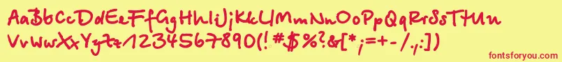 フォントBetinascriptextractt – 赤い文字の黄色い背景