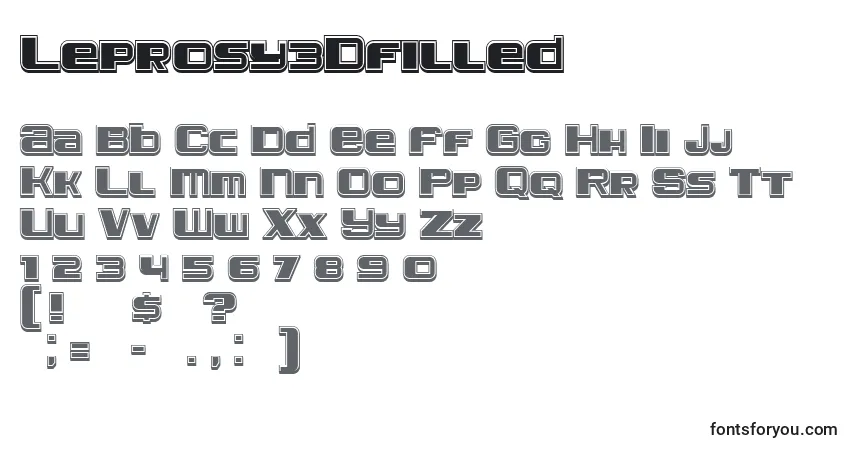 Schriftart Leprosy3Dfilled – Alphabet, Zahlen, spezielle Symbole