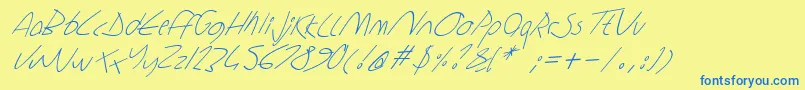 Czcionka Sharonlipshutzhandwritingitalic – niebieskie czcionki na żółtym tle